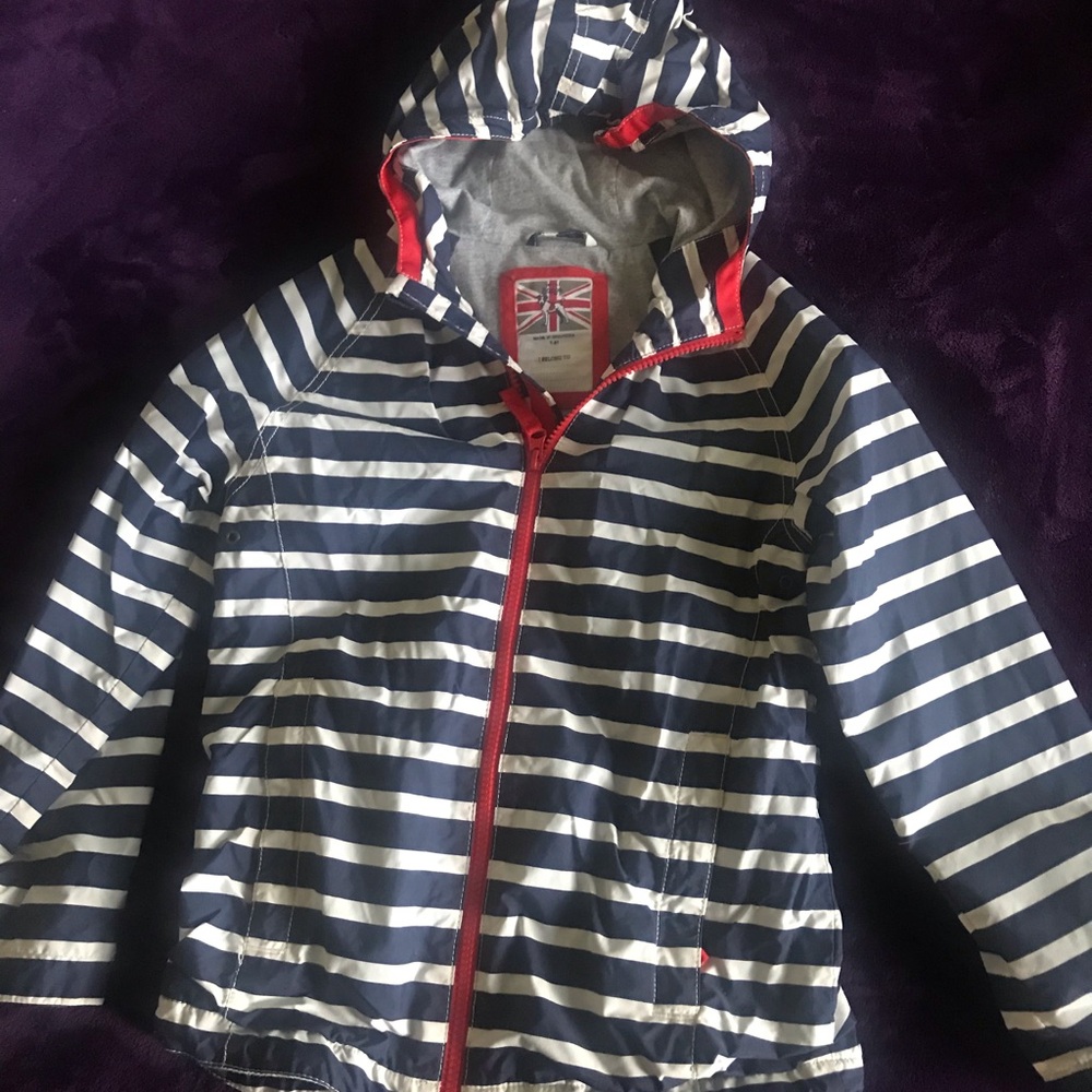 Mia Boden Kids Navy & White Stripe Hooded Jacket with Red Trim NWOT